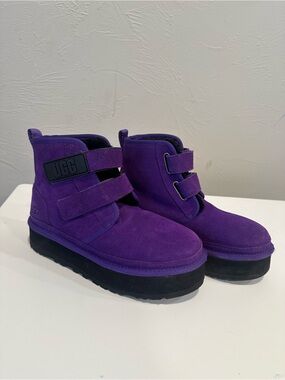 UGG Kids Purple Suede Double-Strap Ankle Boots